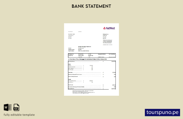 listo para imprimir plantilla de Excel de extracto bancario NatWest del Reino Un